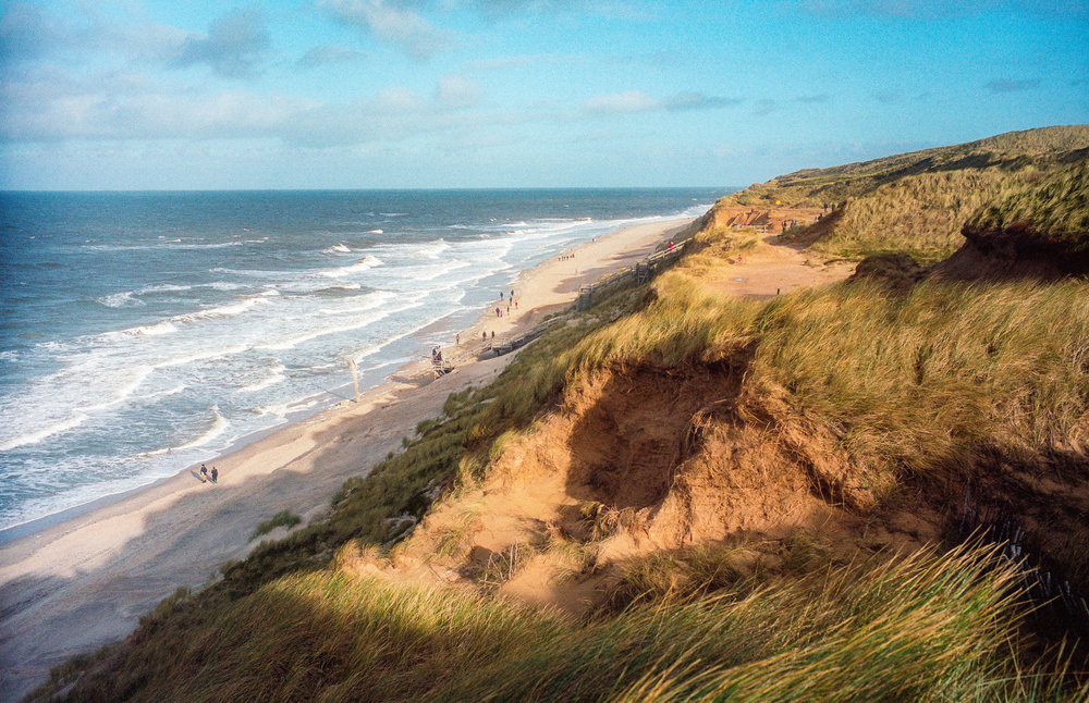 Sylt: At the Red Cliff. Leica M3 with 35mm Summicron at f/5.6 and 1000s. Kodak Portra 160.