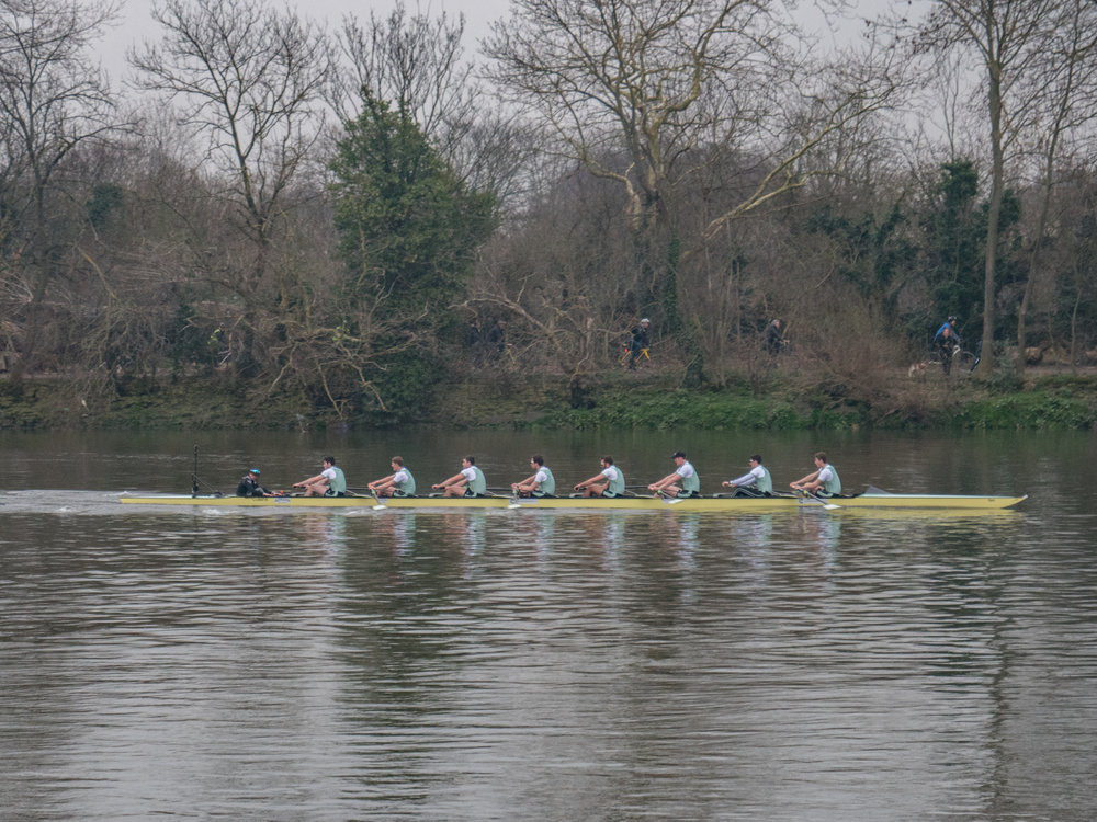 Here it is, folks.... The big moment as Cambridge flashes by on their way to winning the 2018 Oxford and Cambridge Boat Race. Below: Seconds later Oxford flash past on their way to losing the 2018 race (Image Panasonic Lumix G9)