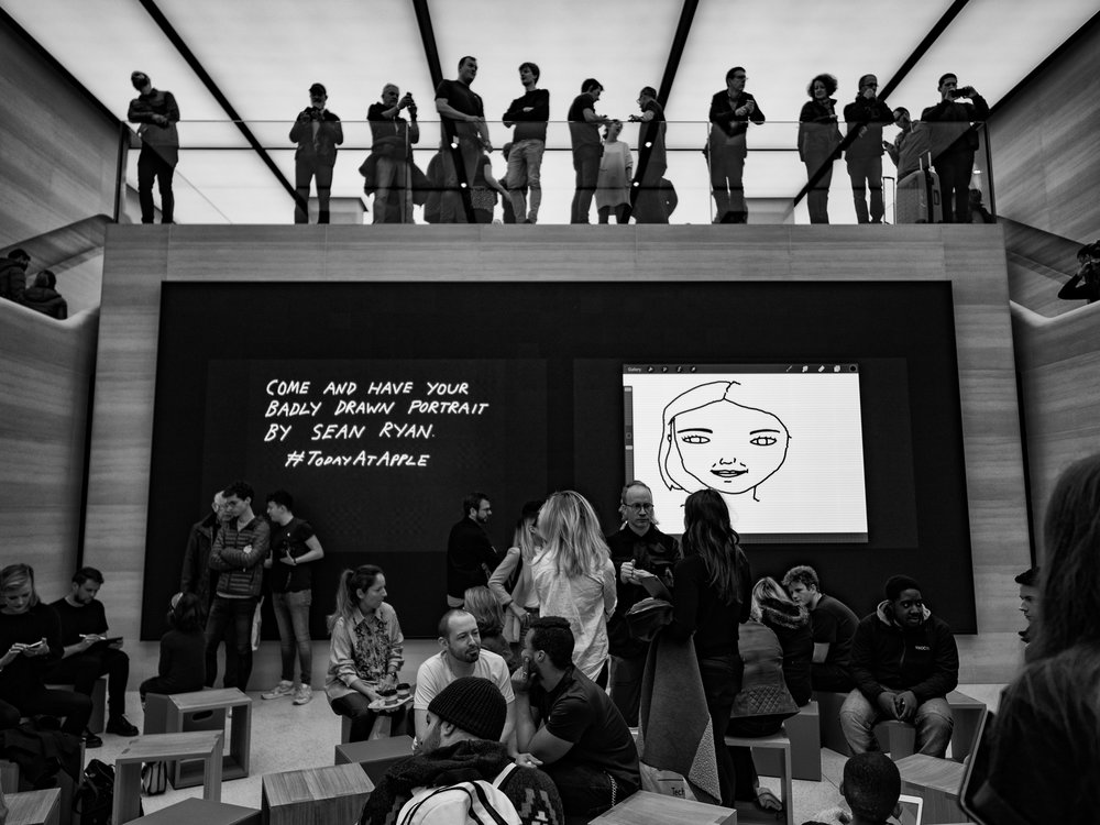 The re-opening of the Regent Street Apple Store captured through the Leica DG 12mm (Image Mike Evans)
