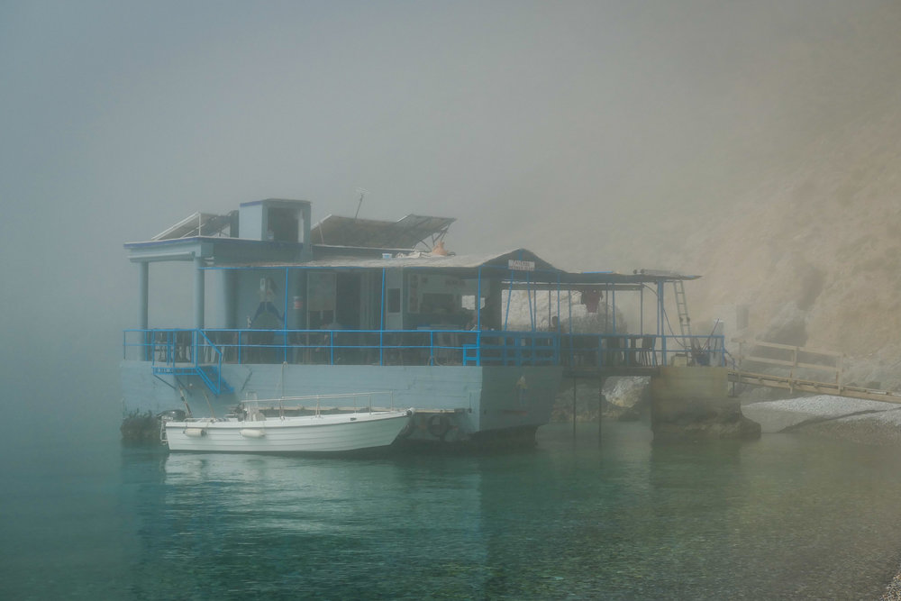   Sweetwater Beach - the Mermaid Taverna in the mist (ISO 125 1/1000th f7.1 67mm Leica C-Lux)  