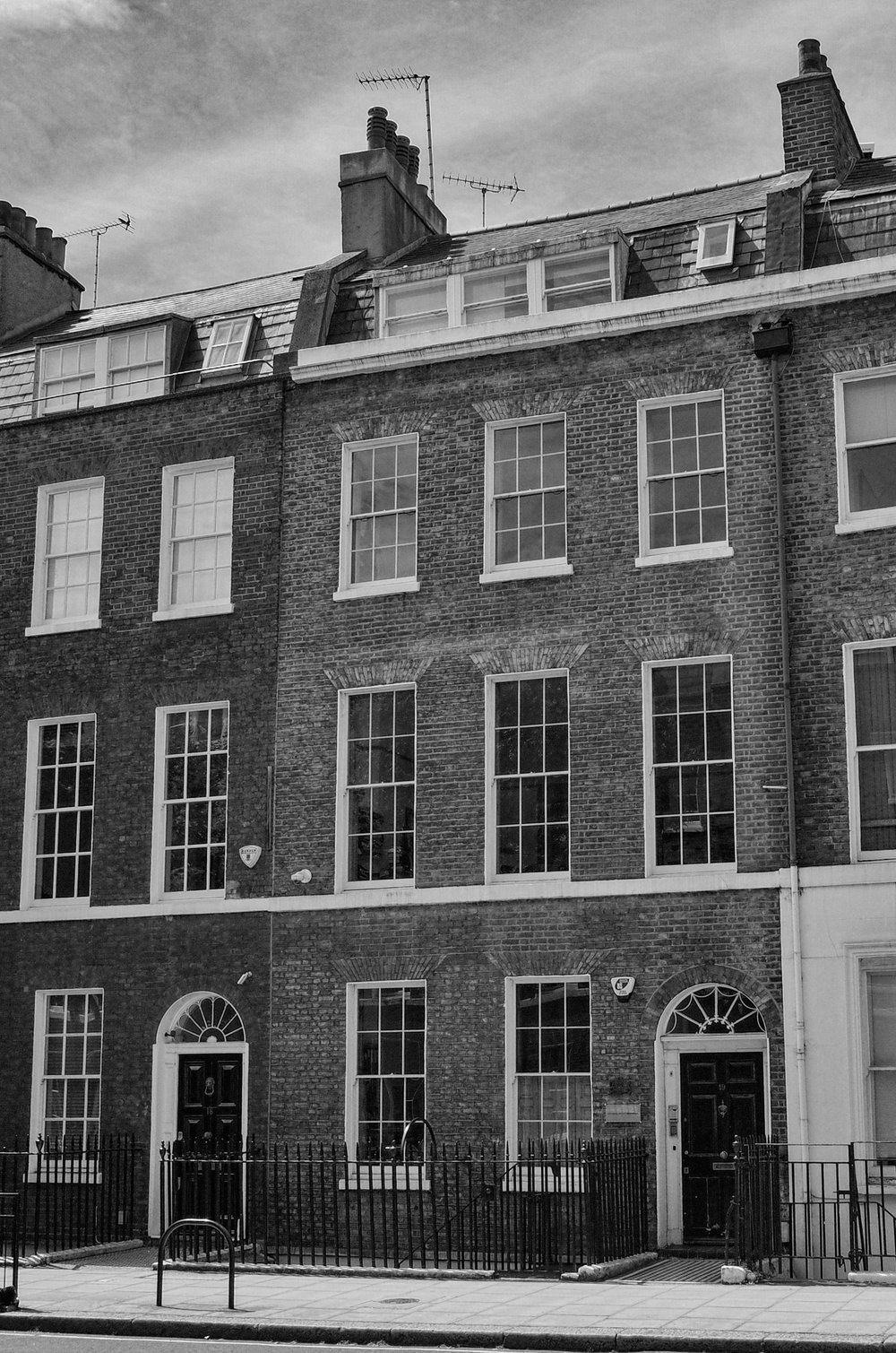 The frontage of No. 19 Doughty Street, once home to The Racing Pigeon. The precious birds lived in lofts on the roof, as Mike found out when he went to solicit their services for a secret mission