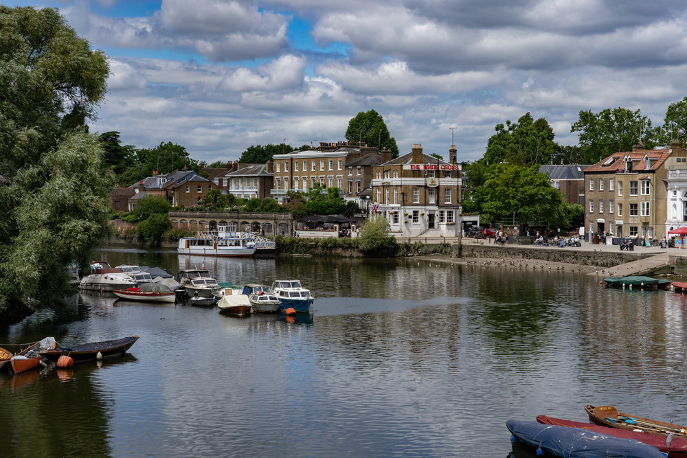The impressive Thames riverside at Richmond with the White Cross Hotel centre stage.