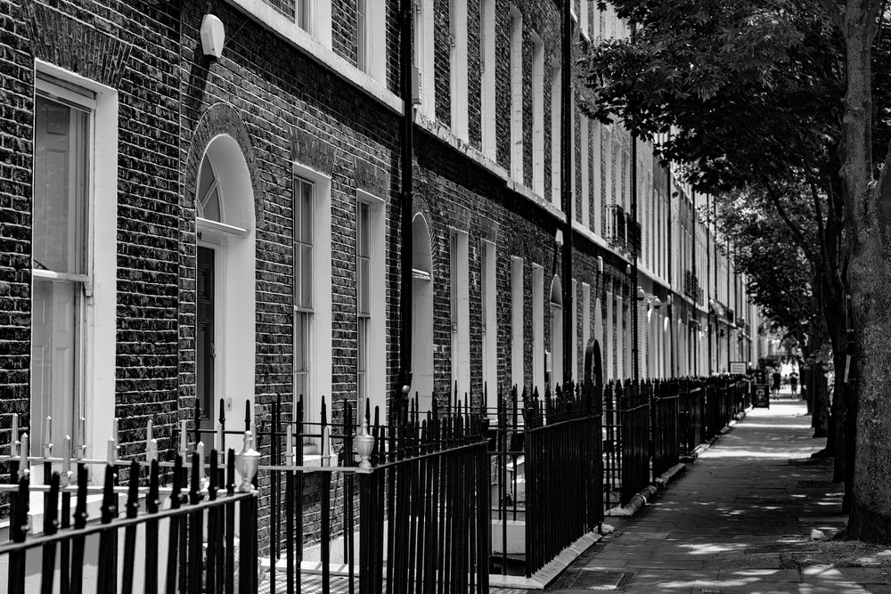 The Georgian terraces of Doughty Street have been home to many famous people, although perhaps the most famous of them all is Charles Dickens, whose former home is in the distance, with the billboard outside. The street was also home to the thoroughbred birds of The Racing Pigeon magazine, among its lesser-known residents
