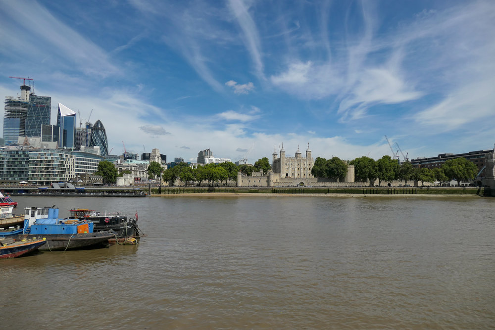   The Tower of London with the rather ugly cityscape to the left, seen from the South Bank. The Traitors