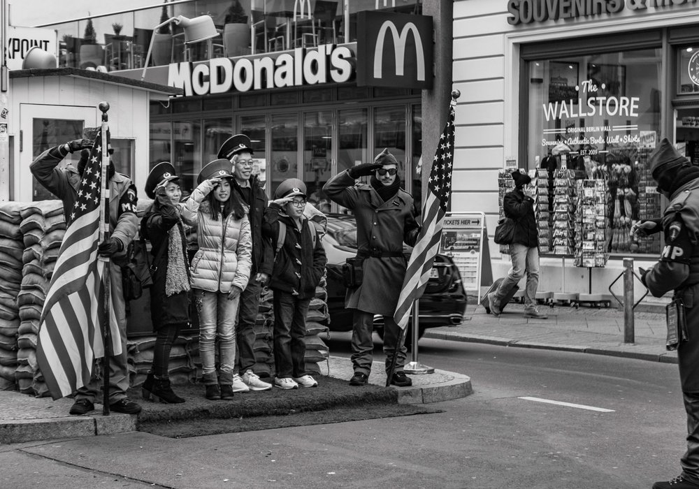 Poor old Checkpoint Charlie at Kochstrasse — once a serious and very depressing symbol of the Cold War, now a tawdry tourist trap surrounded by all the trappings that Chairman ‘Honi’ Honecker and his band of hypocrites held most foul. I stood on this spot 29 years ago, the day the Wall fell. And now it has come to this. Taken with the new D-Lux 7 in enforced monochrome mode