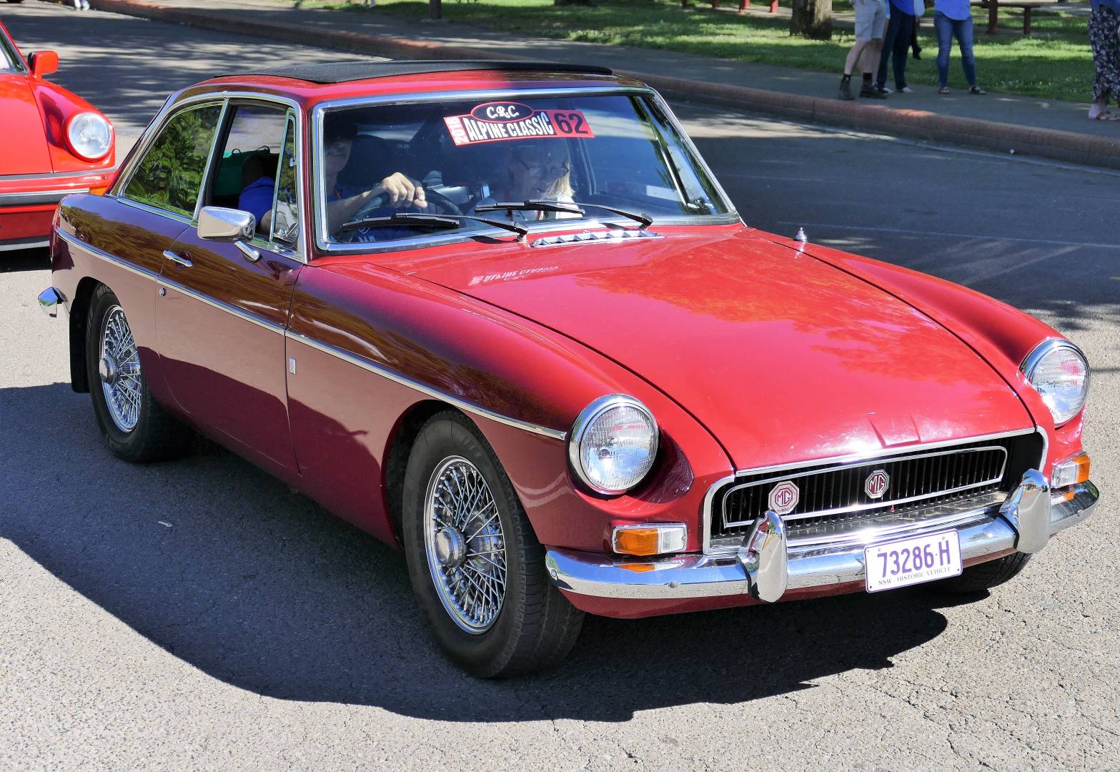 “Get photos of every car at the Start line” was the directive from the Rally Director — red 1971 MGB