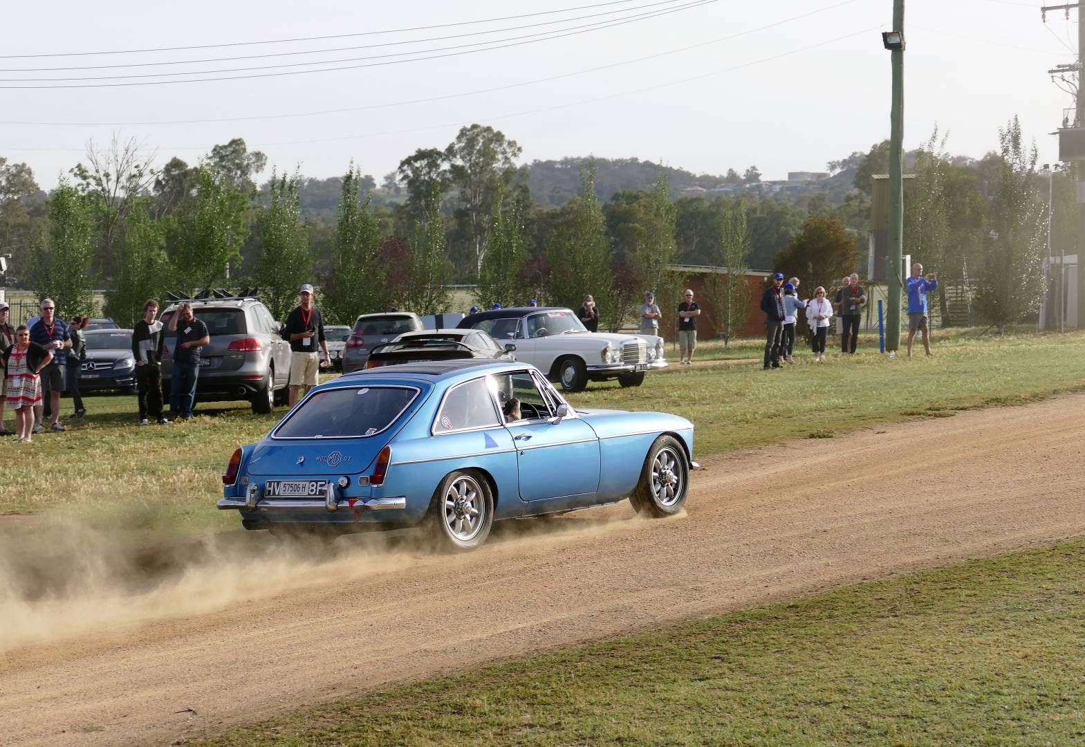 Blue 1968 MGB Entrant No 39 at the early morning motorkhana. Certainly not asleep, they pushed hard. And two other British Classics, just for good measure.
