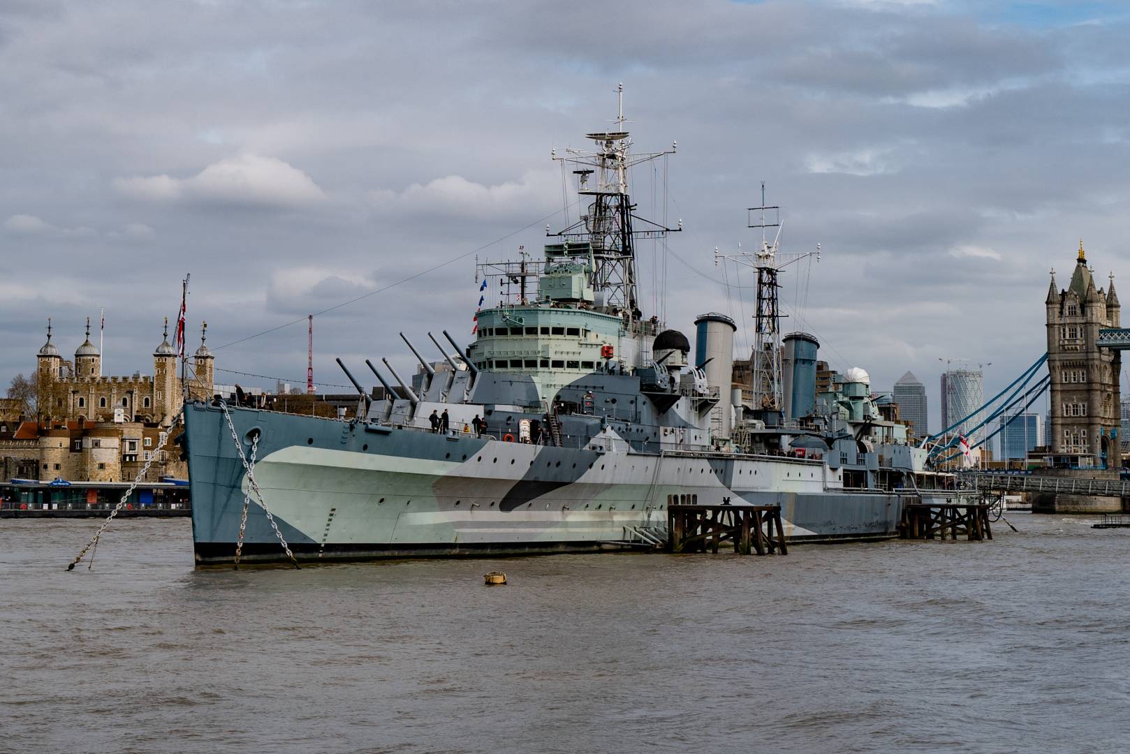 HMS Belfast flanked by the Tower of London and Tower Bridge, seen from Hay's Wharf. Just another snap from the versatile Q2
