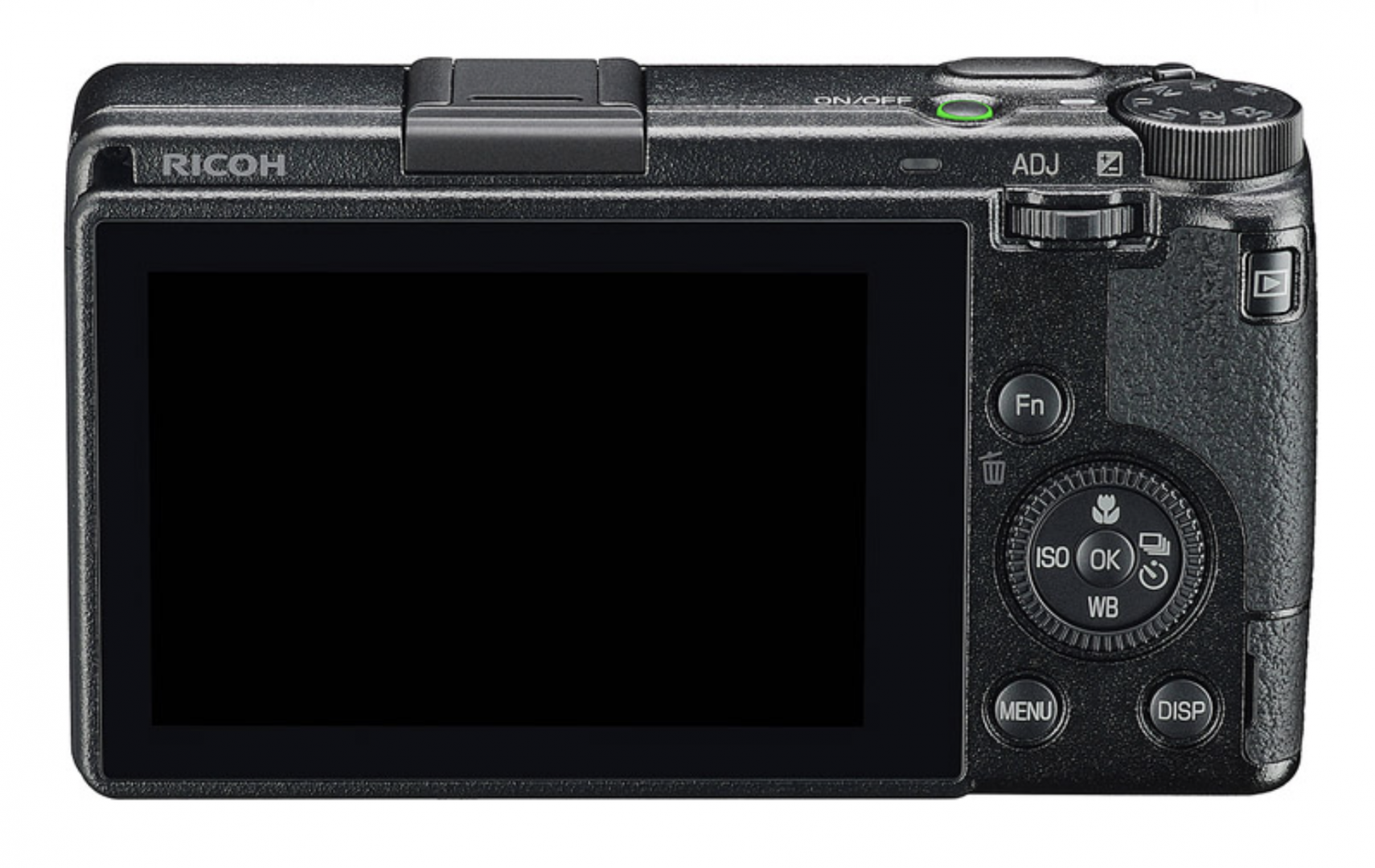 Simplified control layout and larger screen (with touch functions) sets the GR III apart. The previous rocker compensation dial (in the same postition as the play button on the GRIII) has disappeared. Instead, the ADJ wheel is used to alter exposure compensation. The flash has gone in the interests of screen size and length