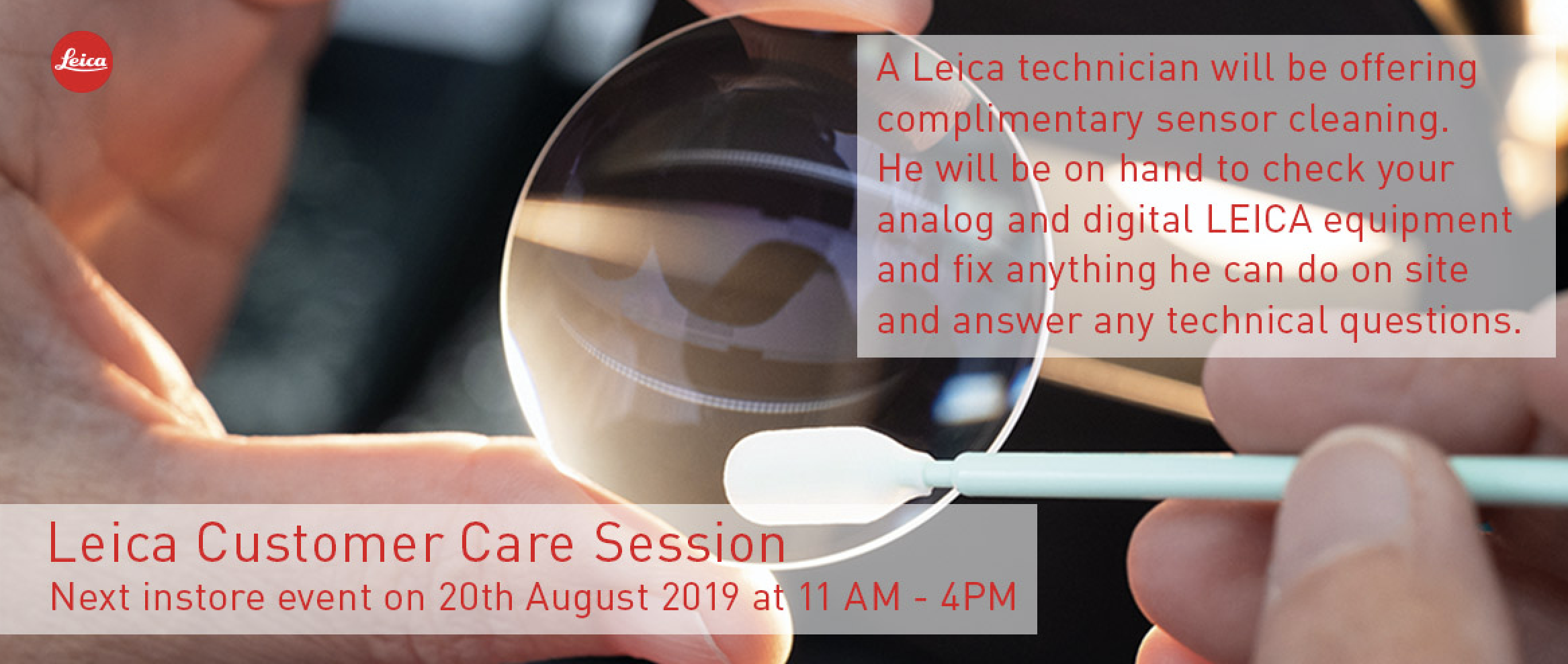 If you are in London tomorrow, August 20, there is an open day at Red Dot Cameras. Take your M camera in for a free sensor clean