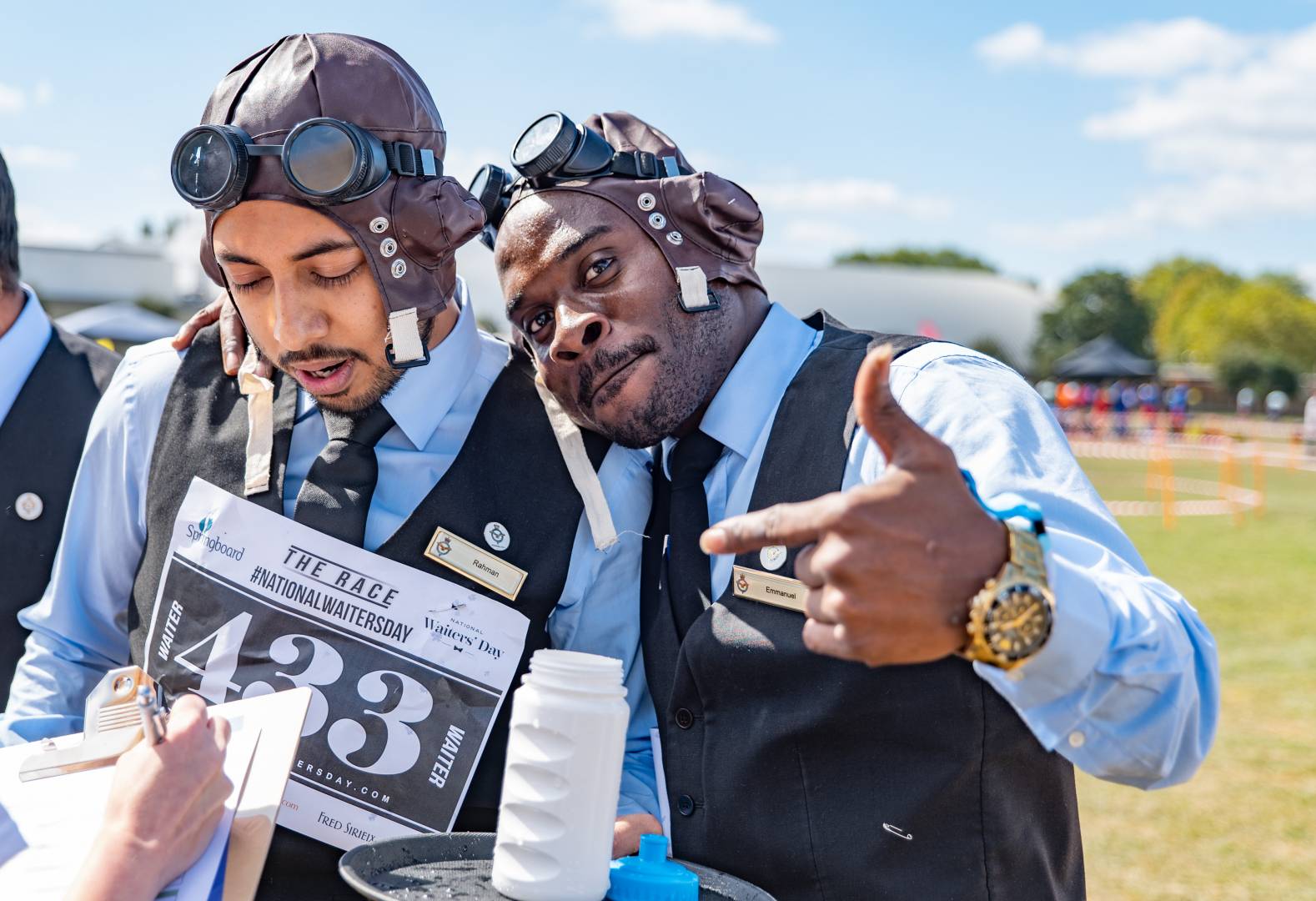 Rahman and Emmanuel of Team RAF with helmets harking back to the founding of the Royal Air Force in 1918.
