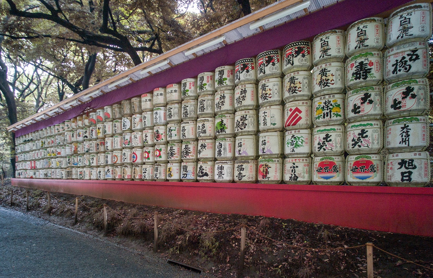 Meiji Jingu shrine, An offering of barrels of sake, Leica M8 28mm Voigtlaender