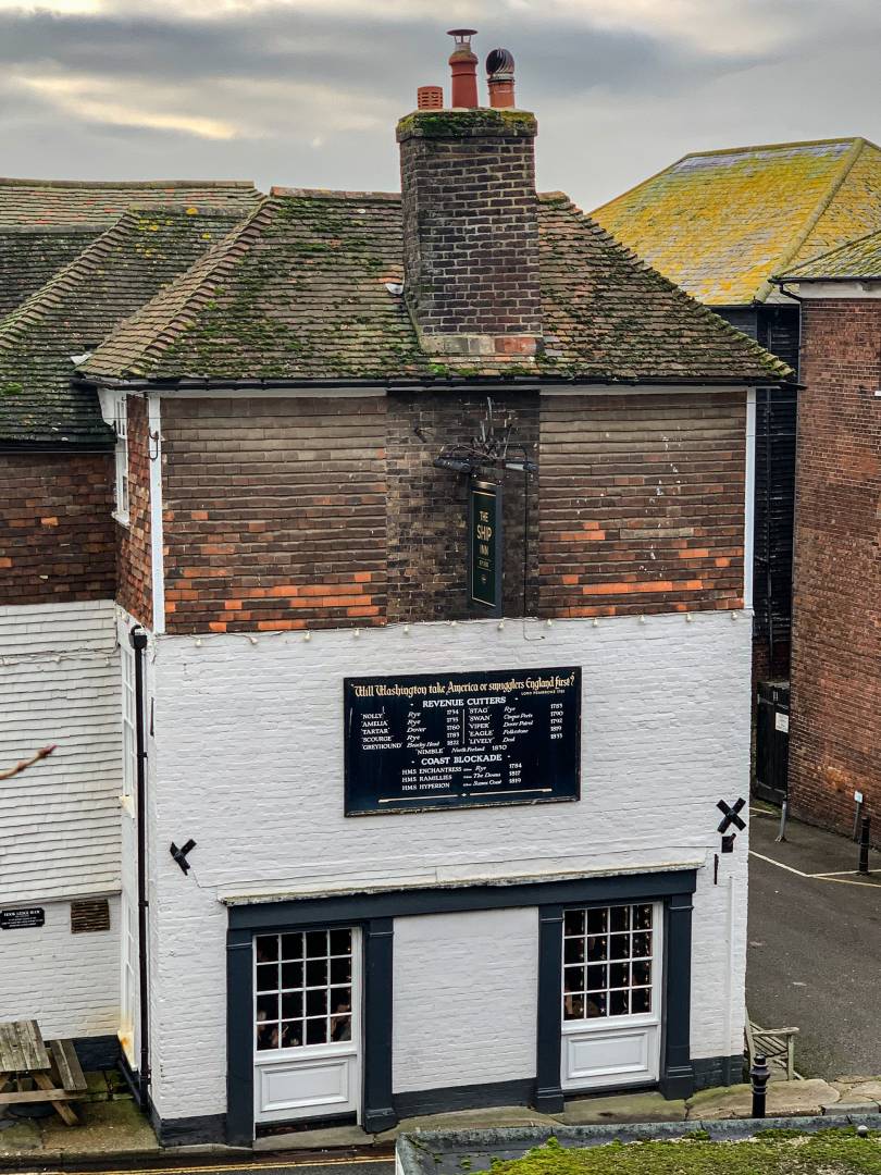 Another ancient hostlery, The Ship Inn is also a smuggler-friendly sort of place. Indeed, as you see from the sign, contrabrand was such a threat to law and order that some thought the smugglers would overrun England before George Washington bagged America