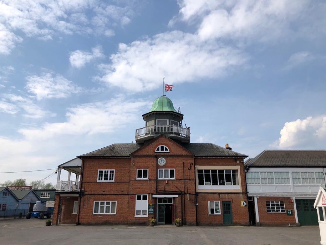 Sir Stirling was a the founding president of the Brooklands Museum. The flag flies today, Easter Monday, at the iconic clubhouse in surrey (Photo Brooklands Museum Trust)