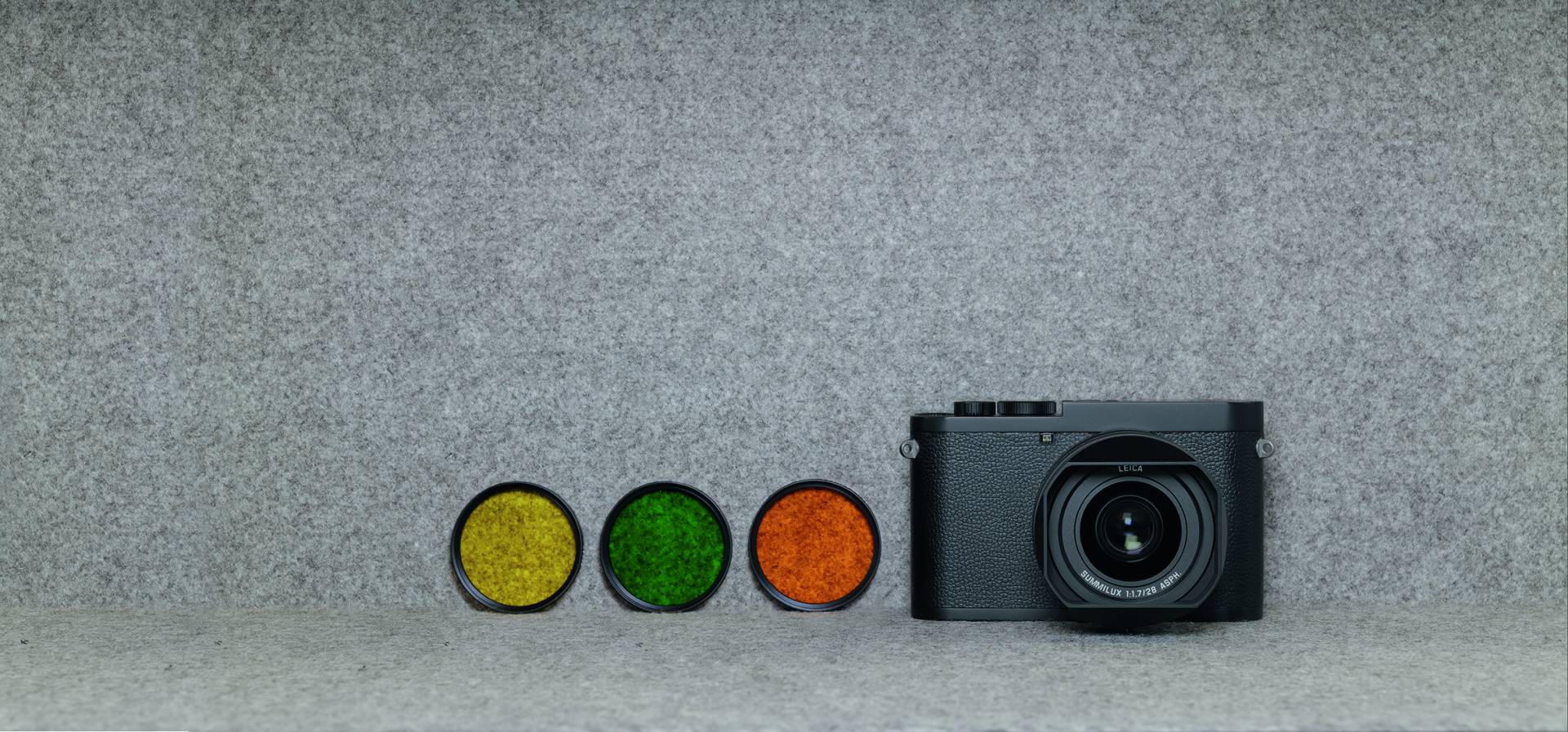 The Q2-M with three physical filters. The built-in filer effects work only with in-camera JPGs, so RAW shooters will need accessory filters to achieve similar results