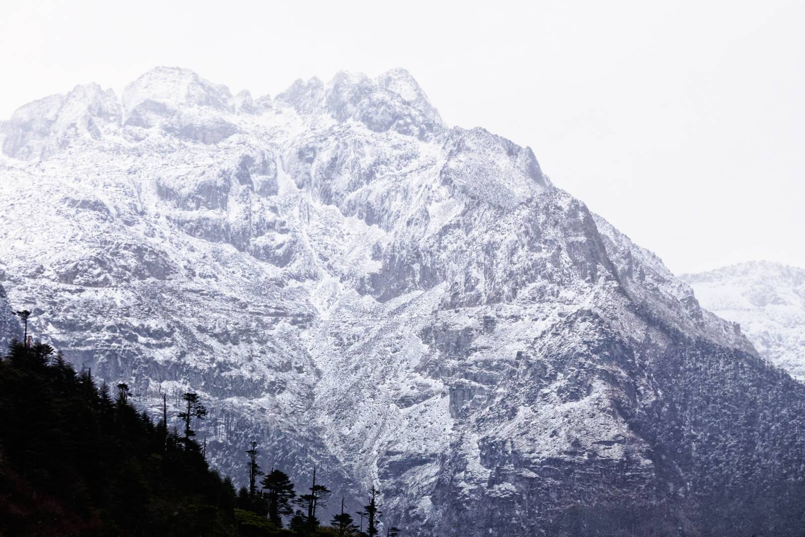 The snow capped mountains of the eastern Himalayas