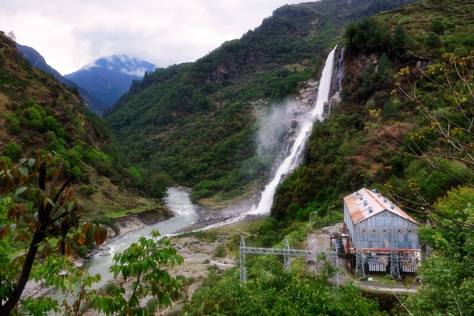 Nuranang Falls empties into the Tawang Chu