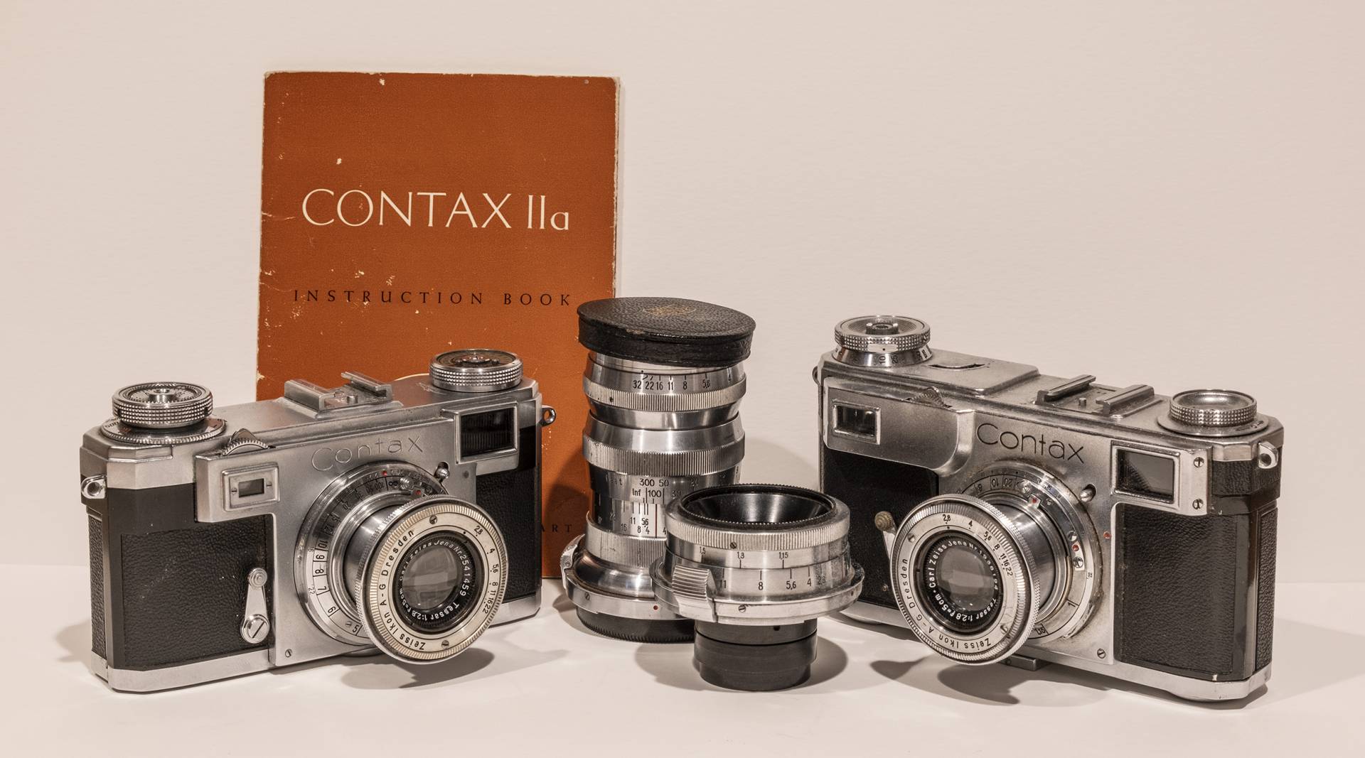 Eli’s Contax Cameras, with wide angle and telephoto lenses