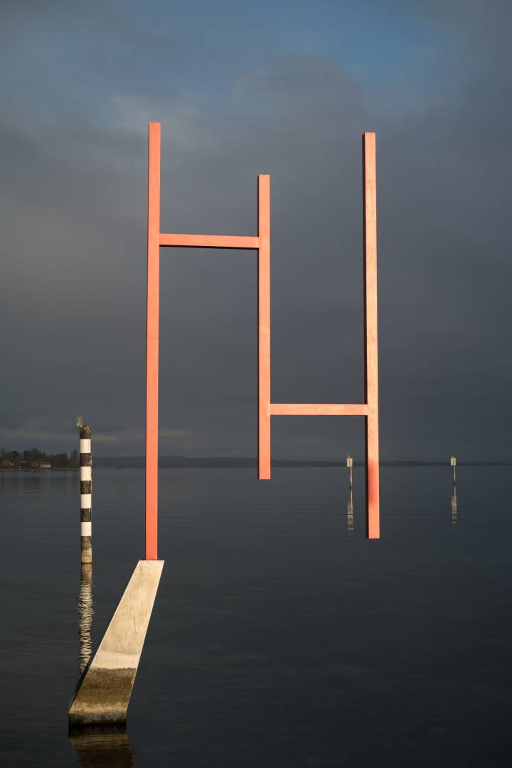This is my favourite of Kunstgrenze ("art border"), this highly acclaimed piece of Land Art; visited by many tourists from abroad and mostly ignored by the locals. The easternmost element (“The Magician”) stand inside Lake Constance, only to be continued by signposts for fishermen and sailors. Konica M-Hexanon on Leica SL.