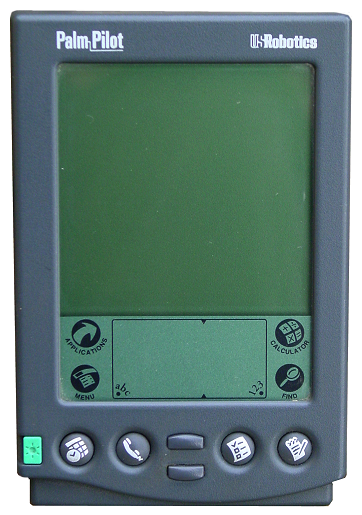 Once the darling of the tech crowd, the slim and efficient Palm Pilot. This model didn't make calls, it just did its digital organisinf bit. Image: Channel R at English Wikipedia, [GNU Free Documentation Licence]