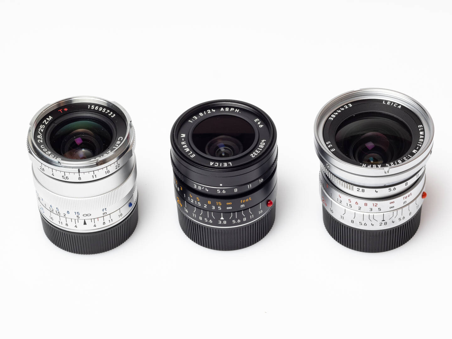 24 or 25 mm has never been a very popular focal length for rangefinder cameras. If you look for an alternative to the Zeiss Biogon 25/2.8 ZM (left), Leica’s Elmar 24/3.8 ASPH. or Elmarit 24/2.8 ASPH. might be an option. Both are discontinued, however