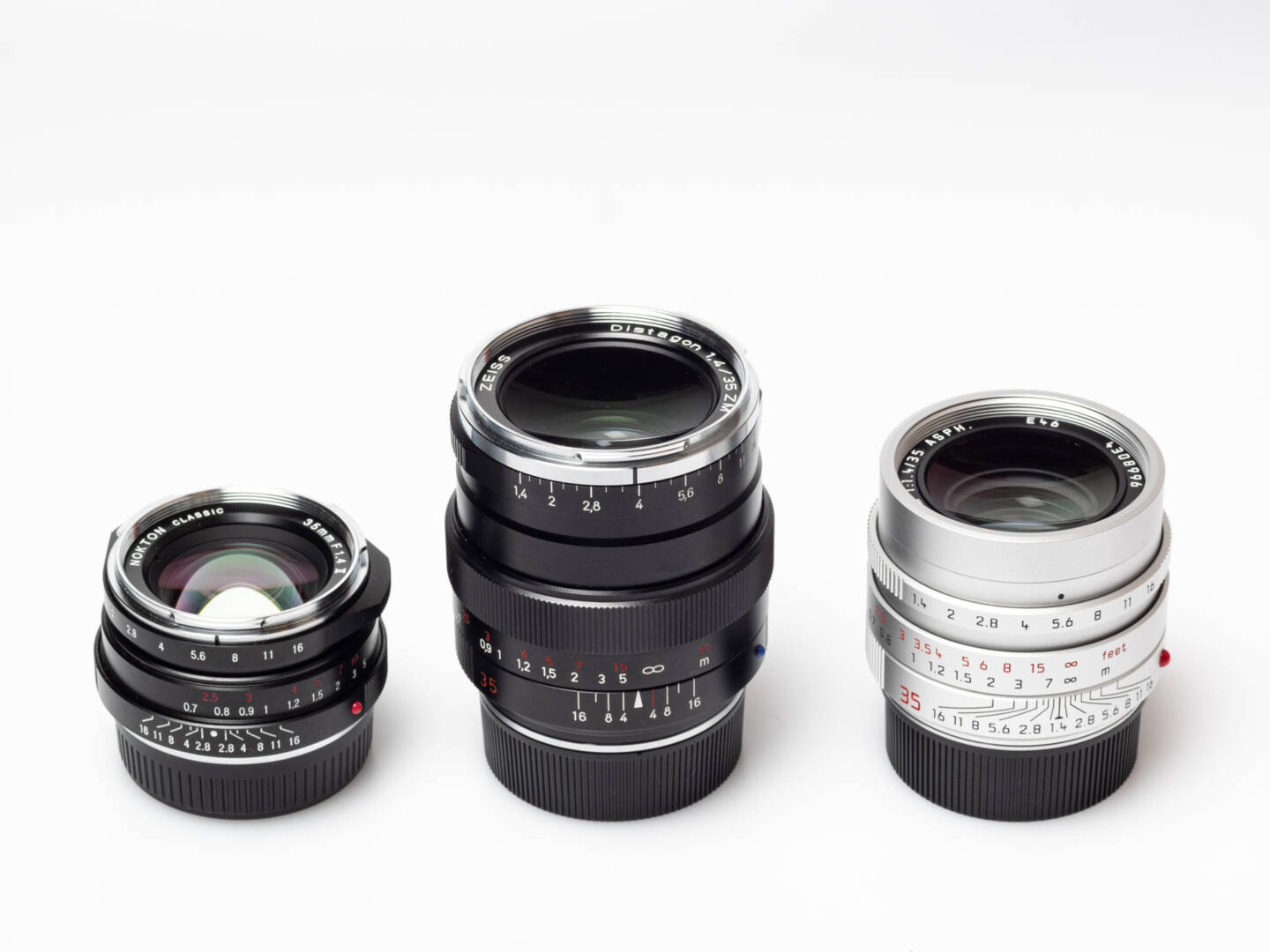 A fast 35 is excellent as an all-round lens. If Voigtländer’s Nokton Classic II 35/1.4 (left) is not your cup of tea, think about the Zeiss Distagon ZM 35/1.4 or Leica’s current 35 Summilux (from left).#1 Carl Zeiss Planar T* 2/50 ZM