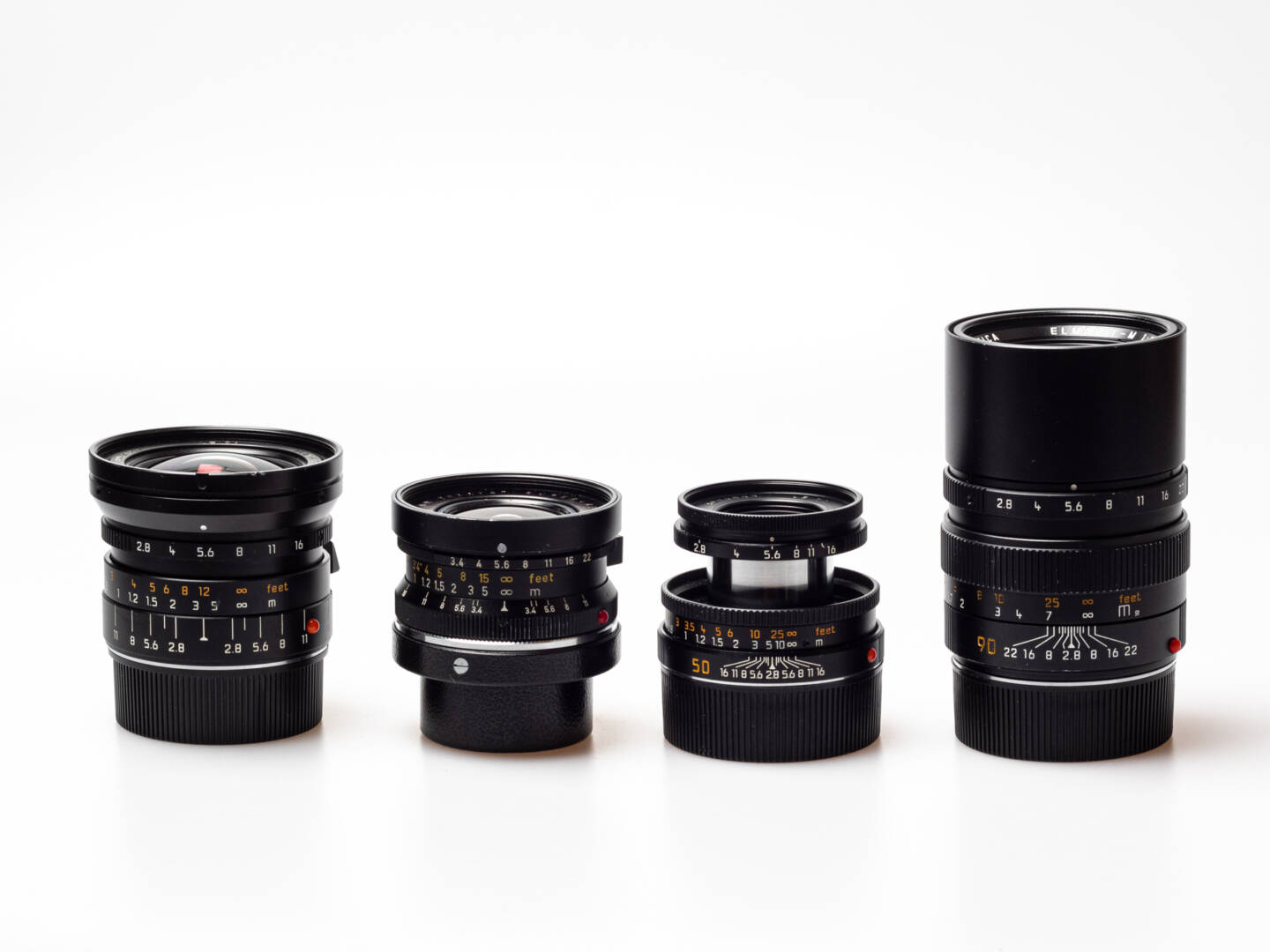 What fits for you? Not quite Leica – or rather the real stuff? Any of these four original Leica lenses I can thoroughly recommend, and you might get them without breaking the bank: Elmarit-M 21/2.8 ASPH., Super-Angulon 21/3.4 (a great performer on film), Elmar-M 50/2.8 v2, Elmarit-M 90/2.8 (from left)