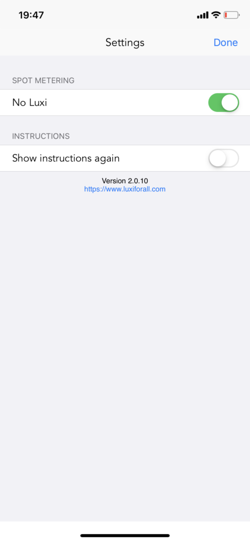 Luxi iOS light metering app