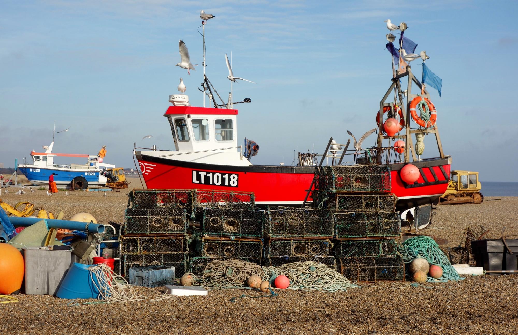 Some of the remaining working fishing boats on Aldeburgh beach