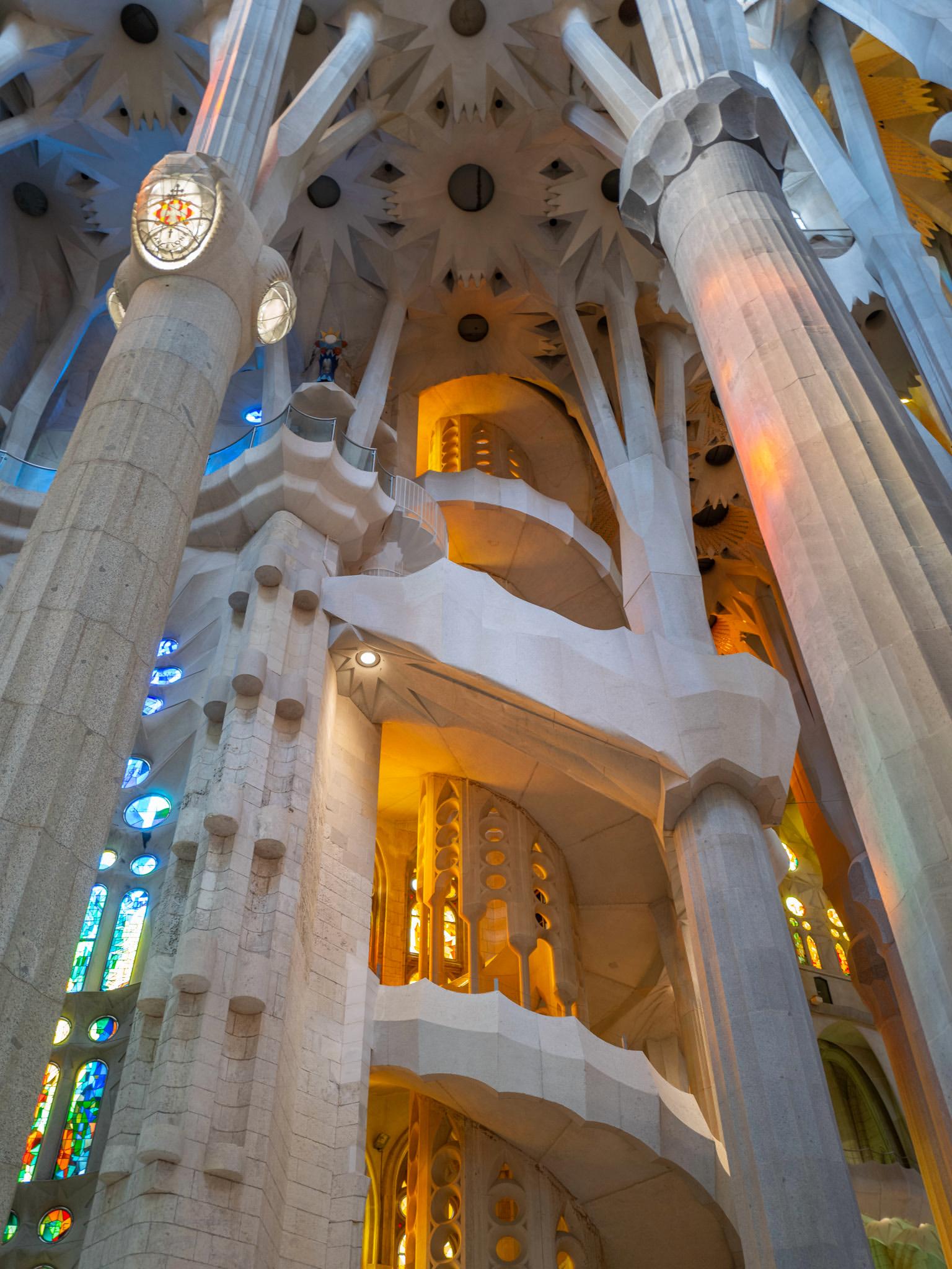 Interior stairway, column, and ceiling detail, La Sagrada Familia