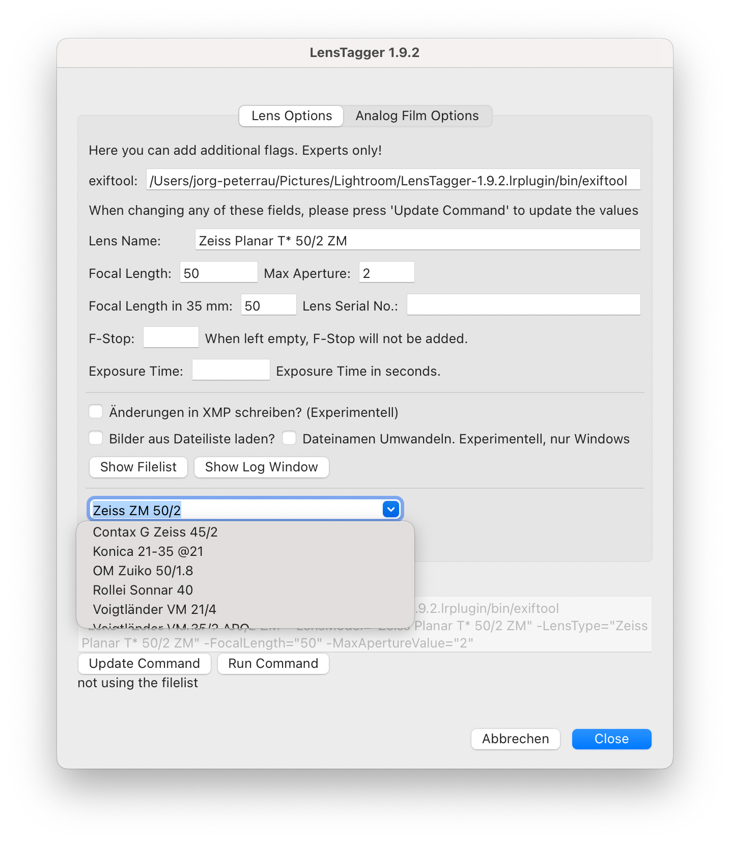LensTagger Lightroom plugin screenshot