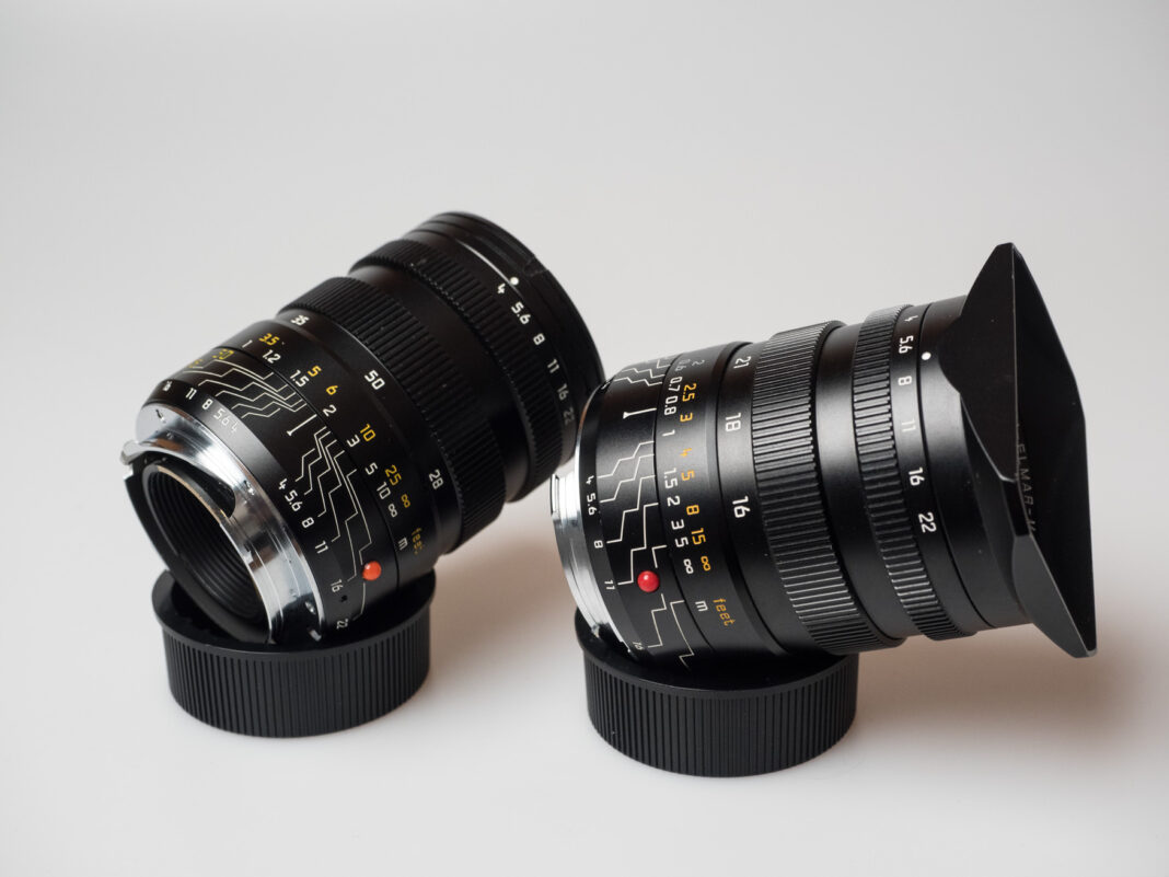 Product image shows Leica Tri-Elmar 16-18-21/4 WATE and Leica Tri-Elmar 28-35-50/4 MATE