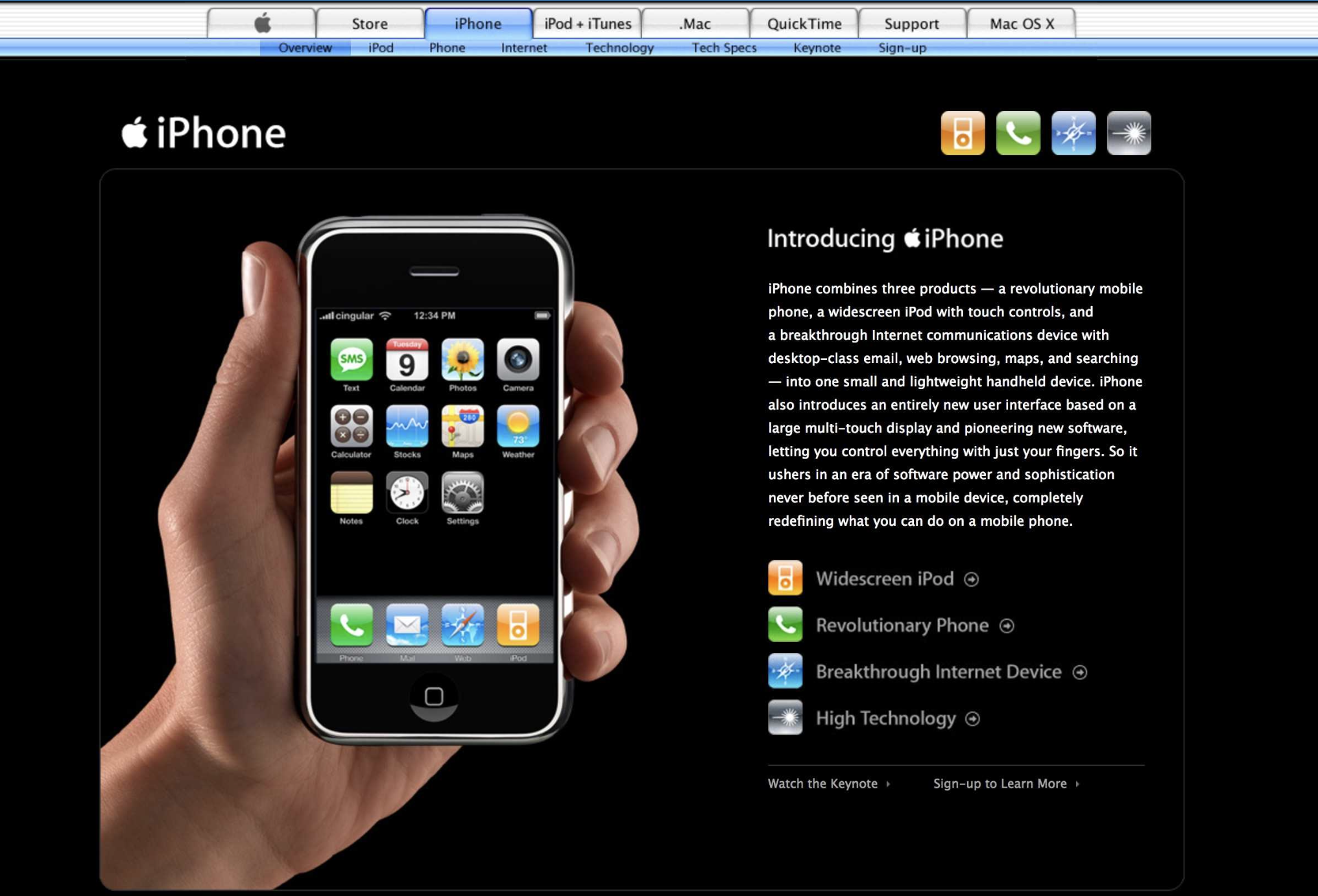 Exploring Apple's website in 2007 — a device trhat would change the world