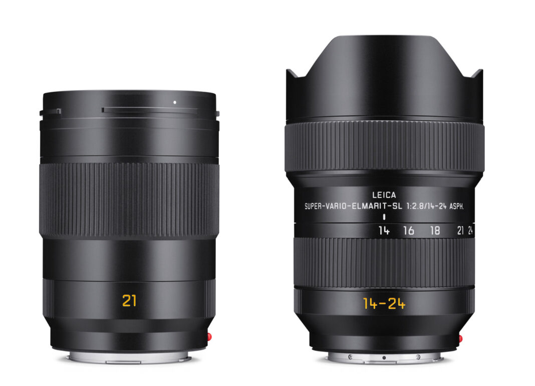 Product image shows new Leica M-Mount lenses: Super-APO-Summicron-SL 1:2/21 ASPH and Super-Vario-Elmarit-SL 1:2.8/14-24 ASPH