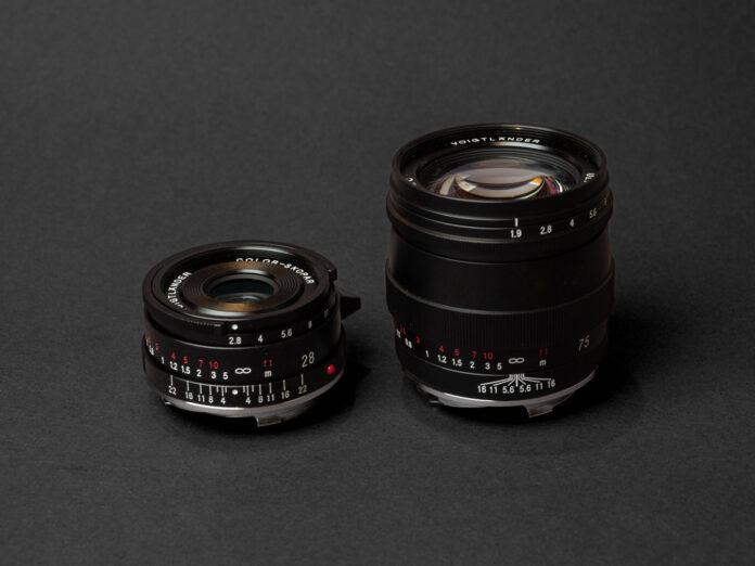 OLYMPUS DIGITAL CAMERA Product image shows Voigtländer Color-Skopar 28/2.8 and Ultron 75/1.9