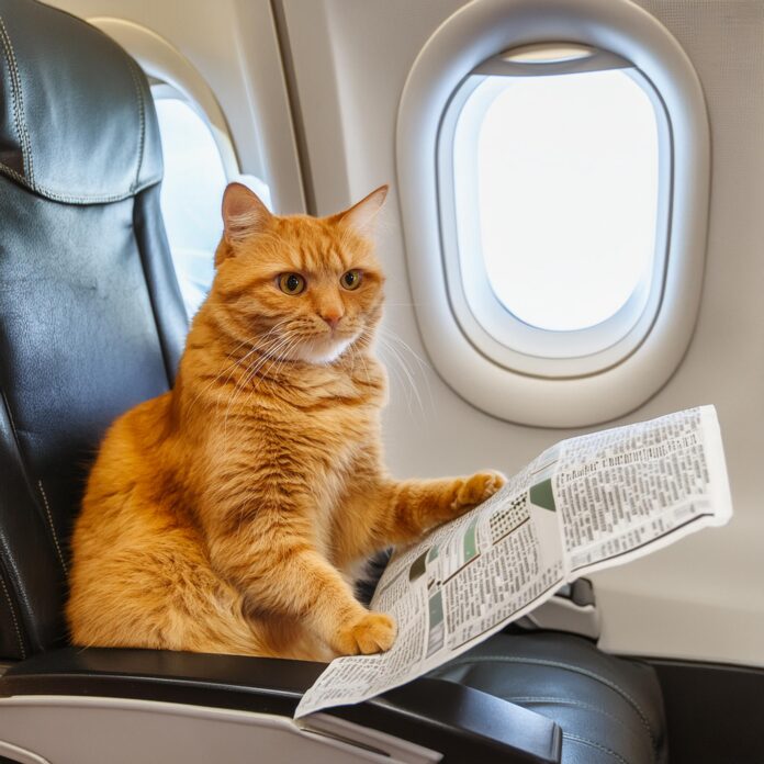 Firefly-Large-ginger-cat-sitting-in-an-aircraft-reading-a-newspaper-41394