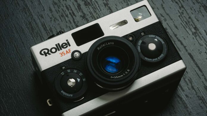 Product image shows the new Rollei 35AF film camera, expected from October 2024.