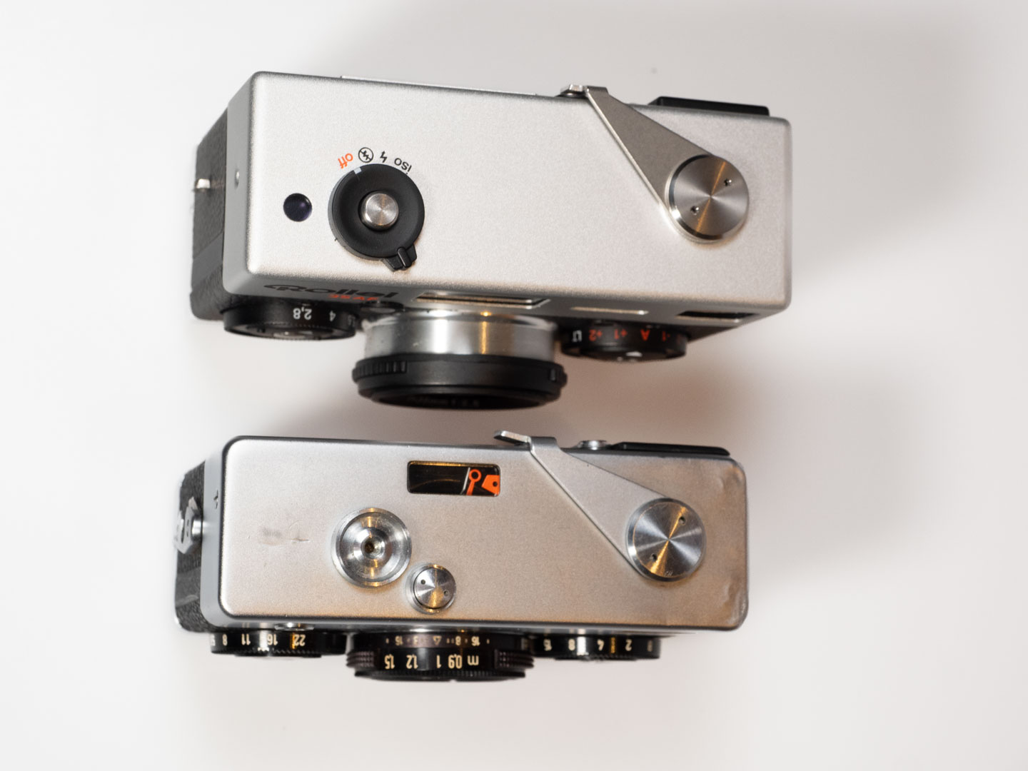 Product image shows Rollei 35AF analogue camera (2024) and its predecessor, the Rollei 35 which was first launched in 1966.