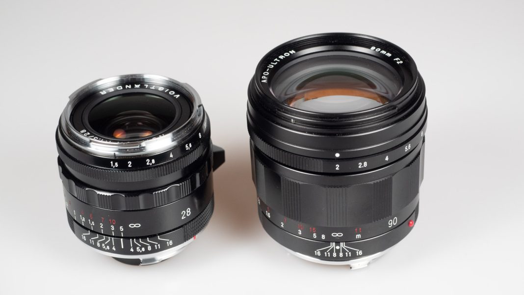 Product image shows Voigtländer Nokton 28/1.5 snd Voigtländer APO-Ultron 90/2.0