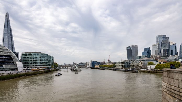S1010121 Wide-angle view of South Bank and City of London taken from Tower Bridge
