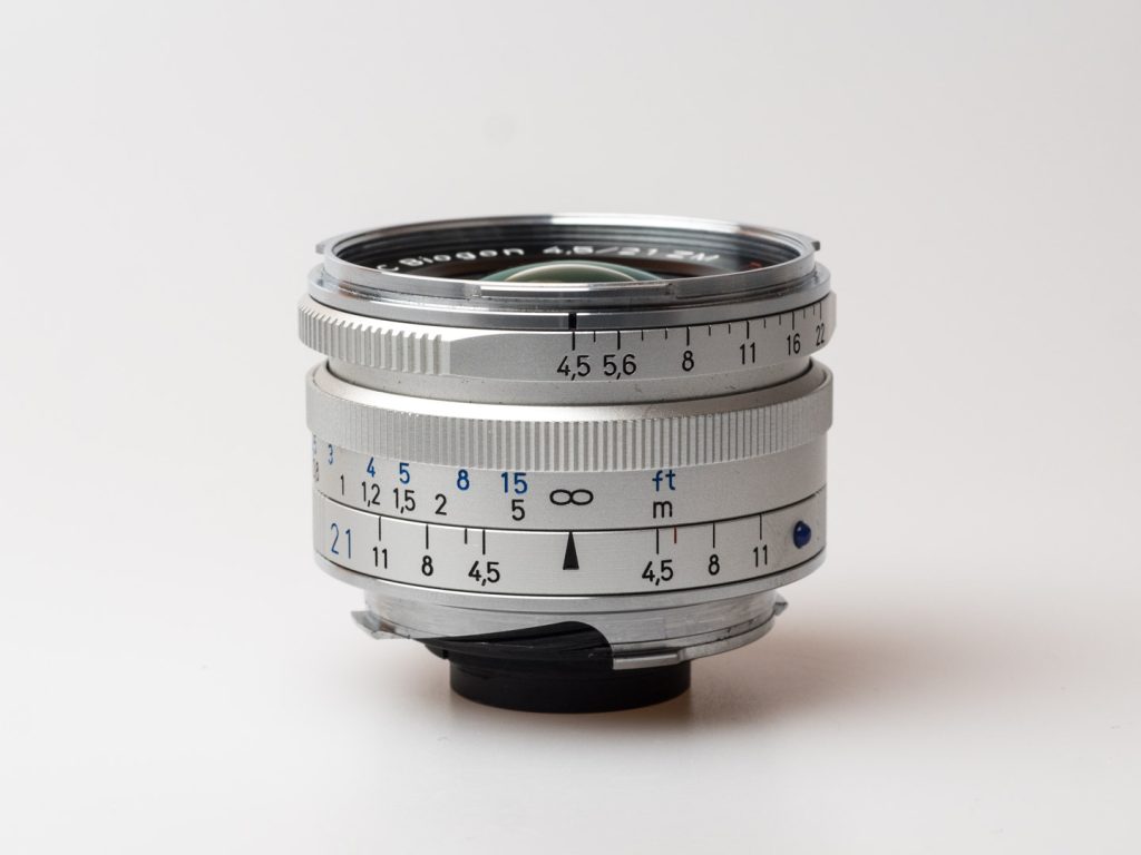 Product image shows Zeiss C Biogon 21/4.5 rangefinder M Mount lens