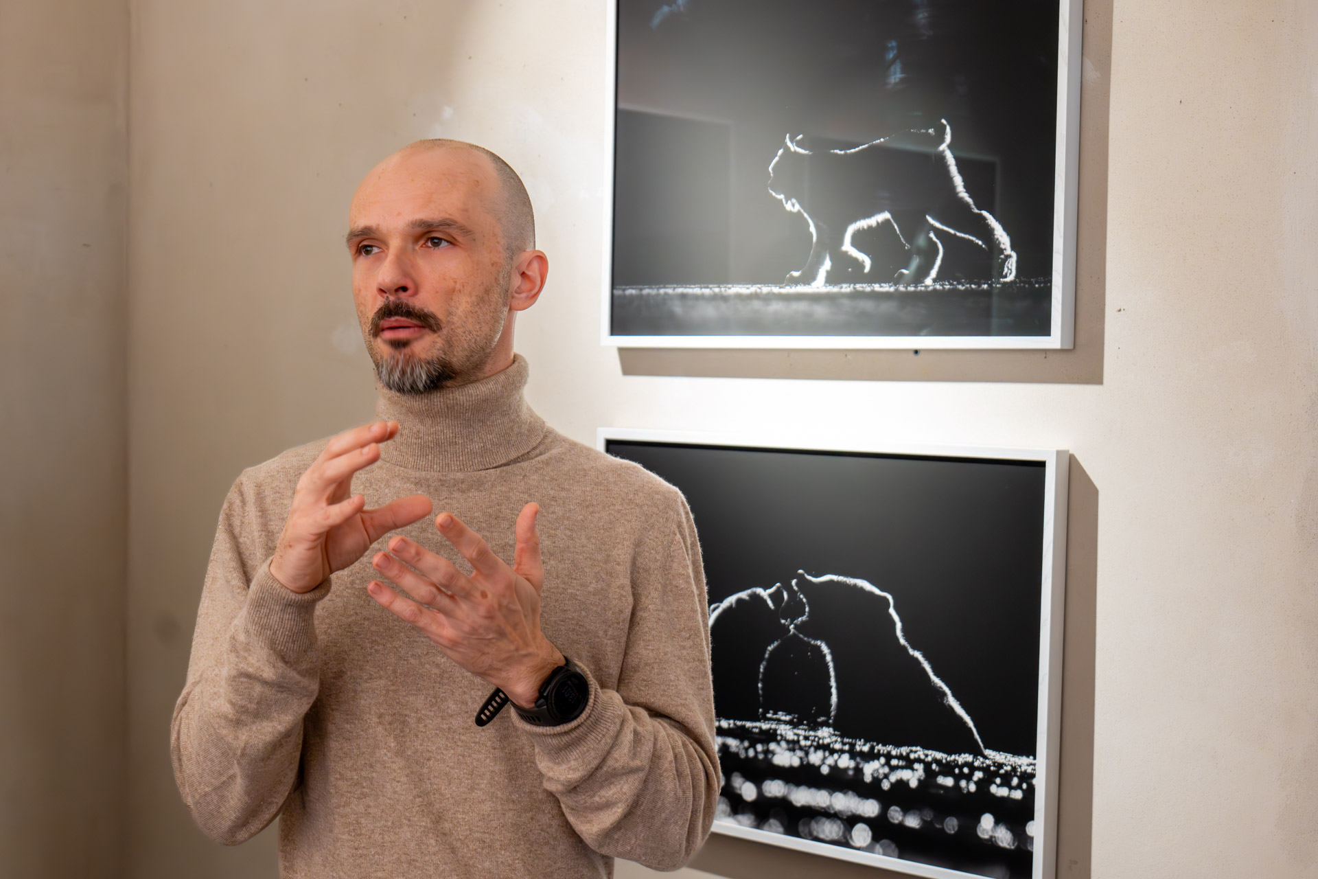 Image shows Italian photographer Marco Ronconi in his exhibiltion at Leica Galerie Konstanz