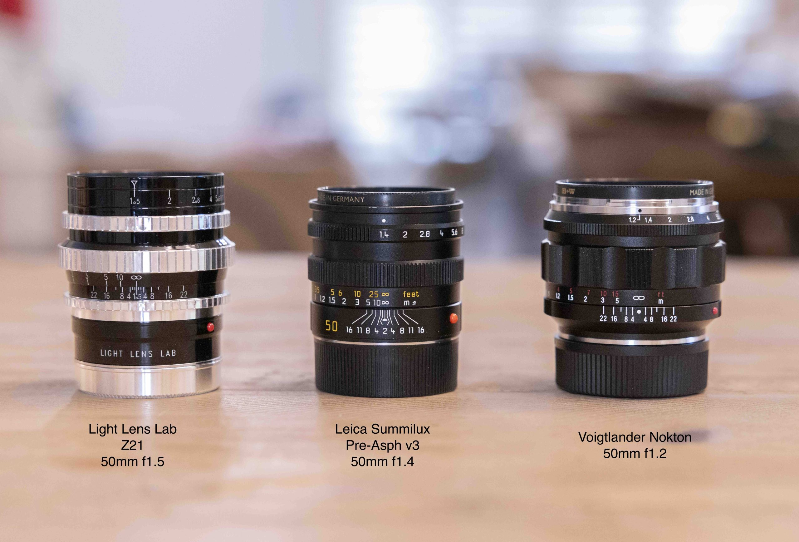 A size comparison with two other favourite high-speed 50mm lenses