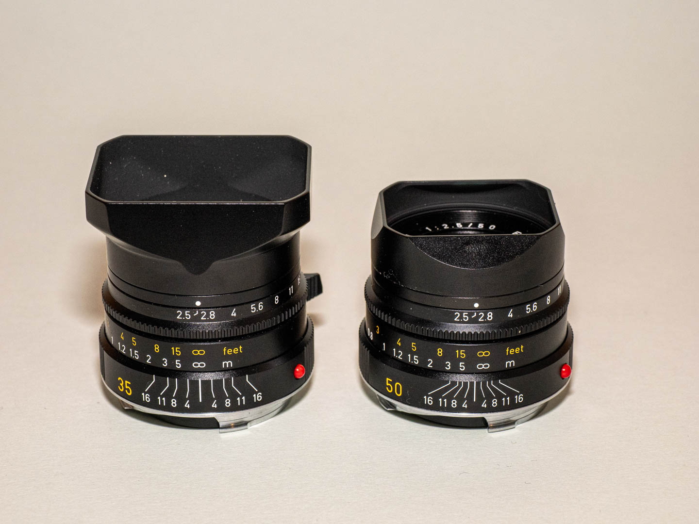 Product image shows Squarehood lens hood for Leica Summarit 35/2.5 and 50/2.5