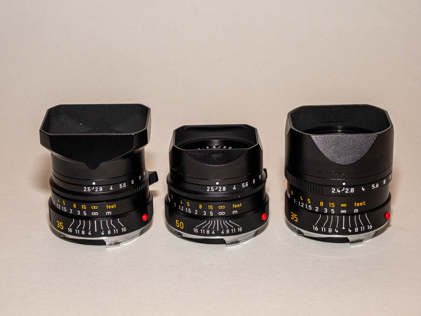 Product image shows Squarehood lens hood for Leica Summarit 35/2.5 and 50/2.5
