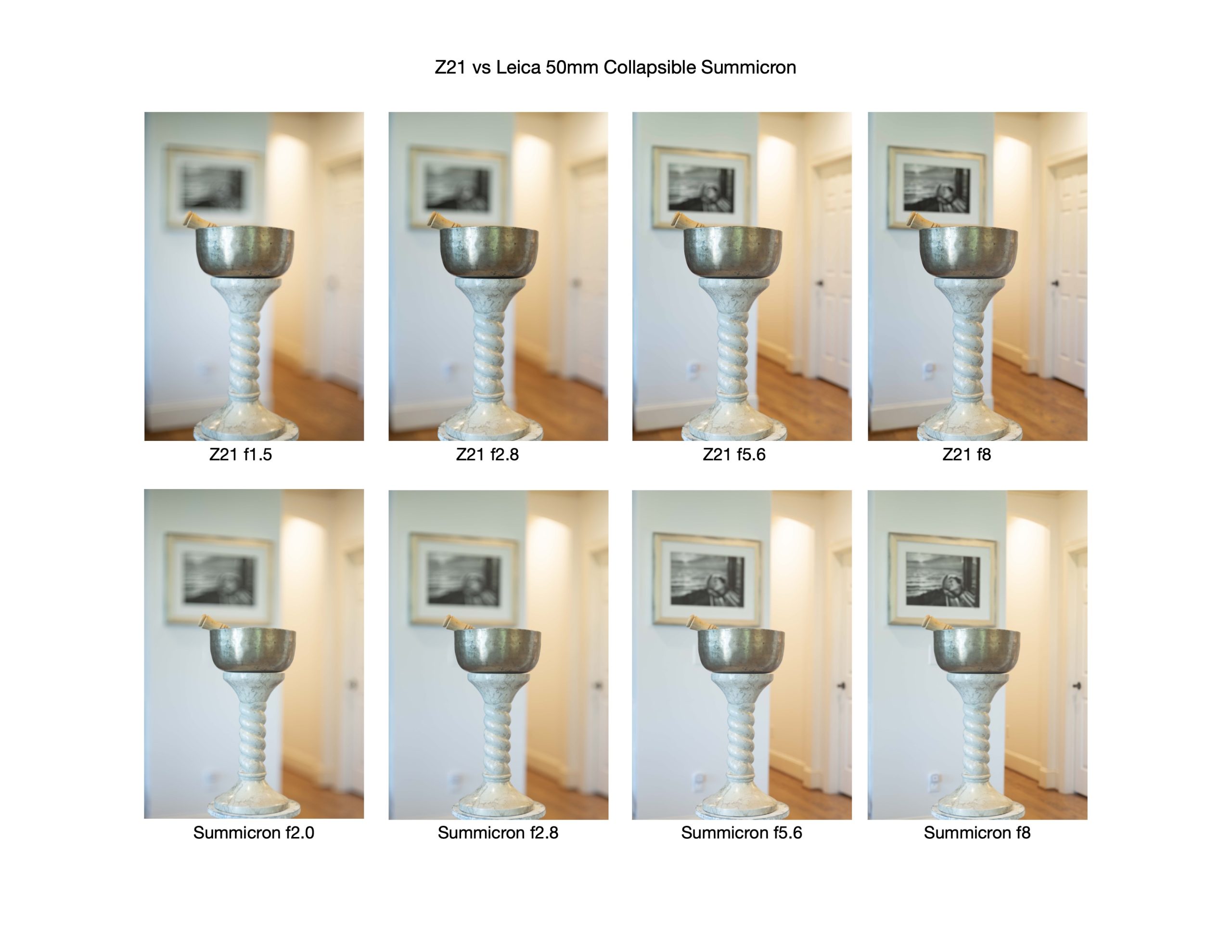 Depth-of-field comparisons for Z12 vs Leica 50mm Collapsible Summicron