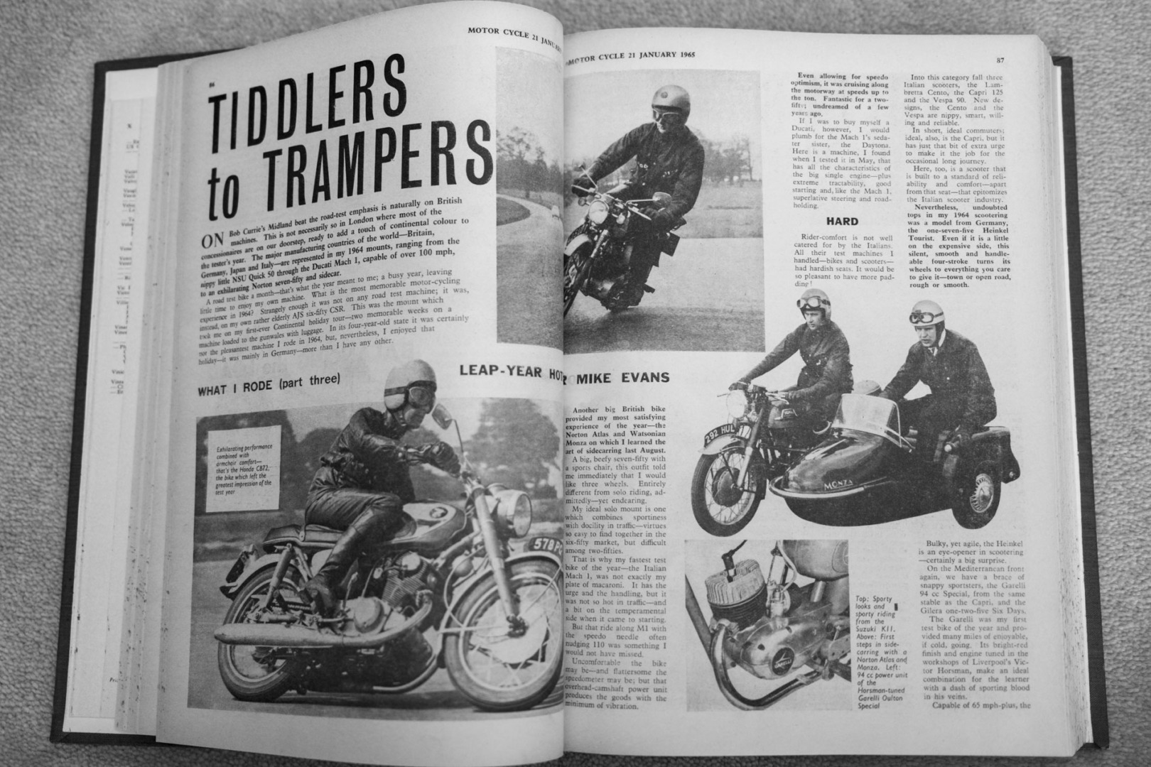 Open page of motor cycle magazine volume, 1960s