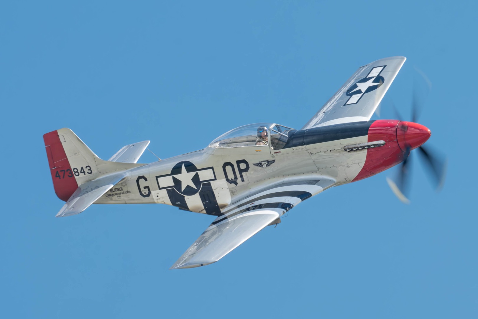 Second World War American fighter plane in flight.
