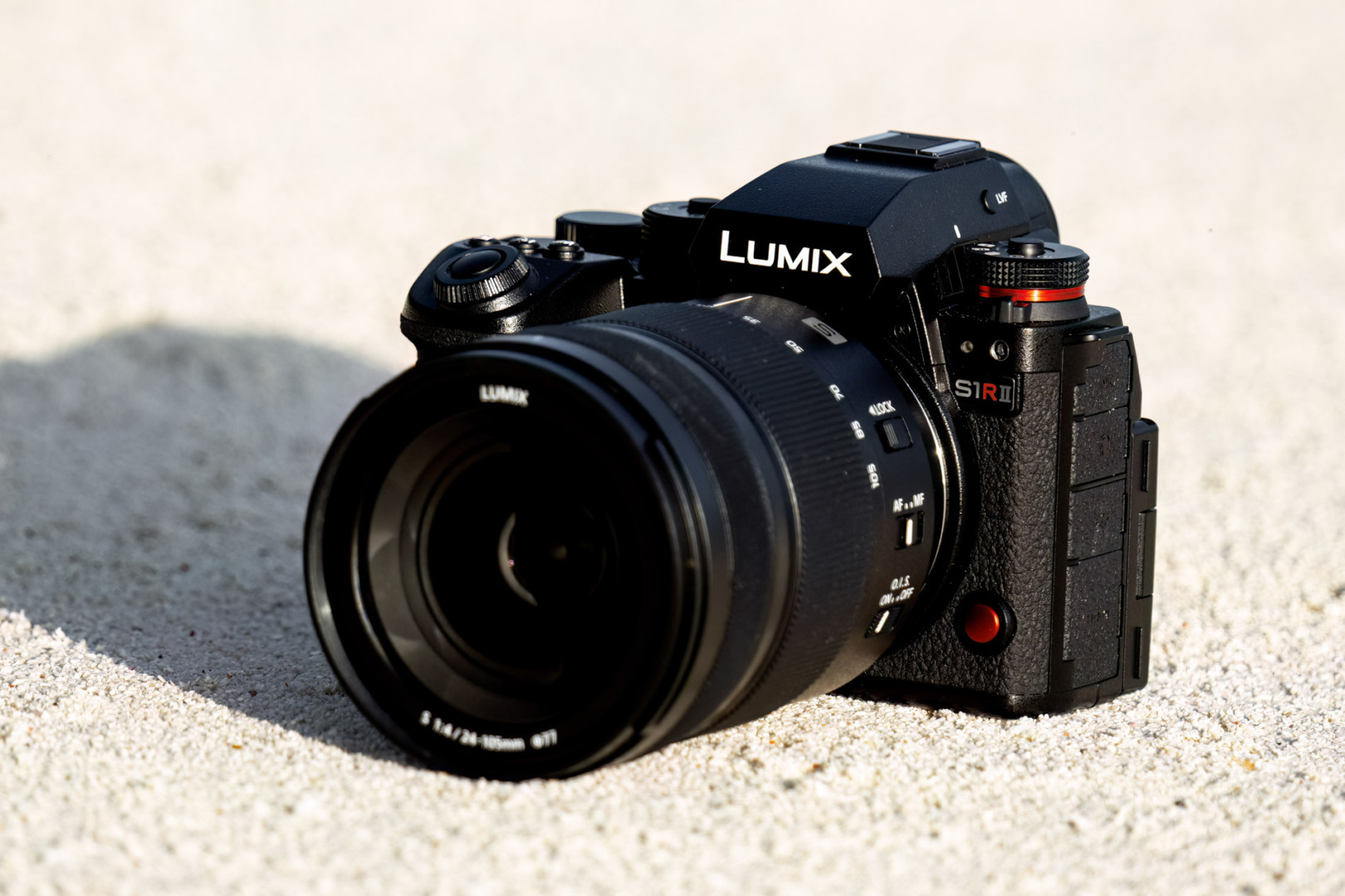 A Panasonic Lumix S1RII full-frame mirrorless camera.