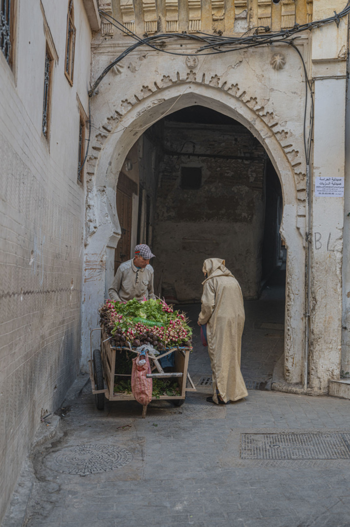 Vegetable seller and customer in Medina